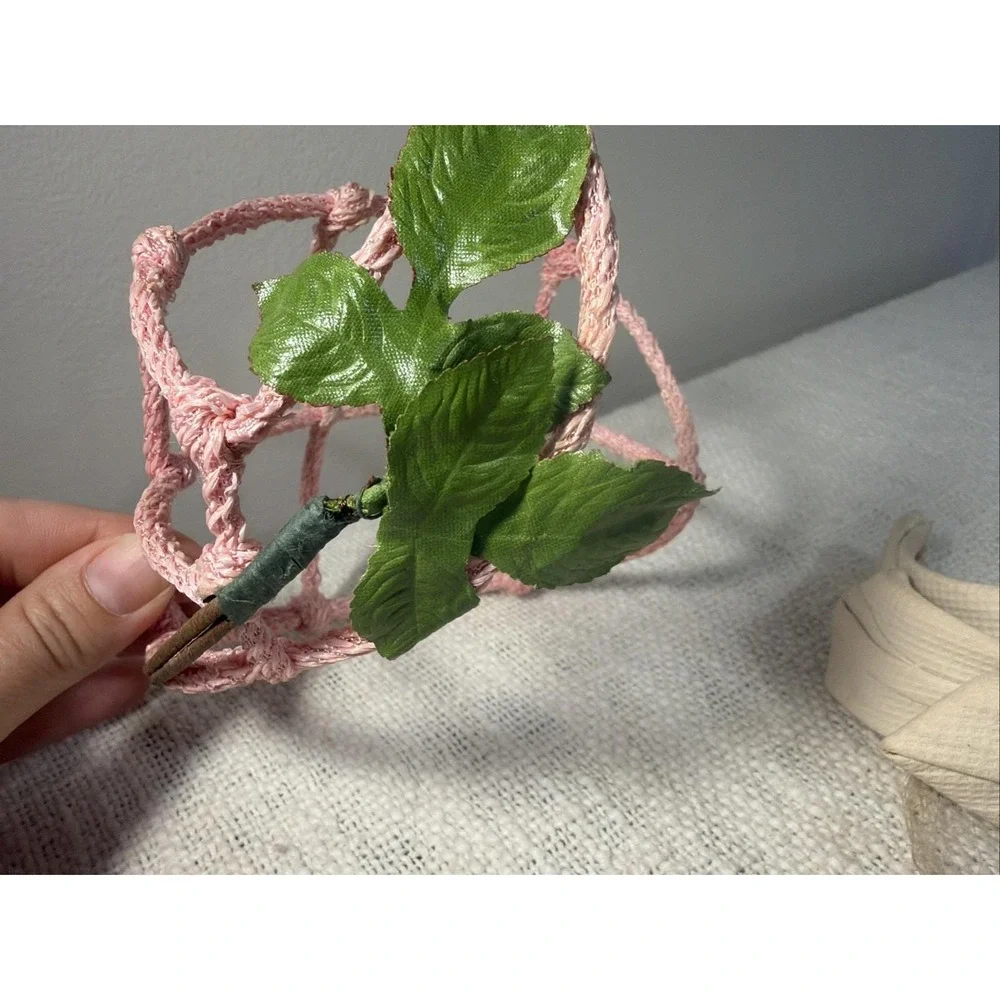 2- Vintage '60's Head pieces White Headband W/veil Pink Headpiece W/leaves